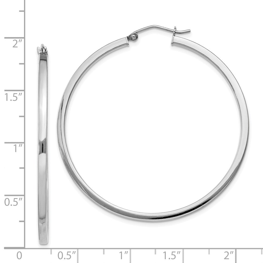 QE4651 Sterling Silver Rhodium-plated 2x45mm Square Tube Hoop Earrings