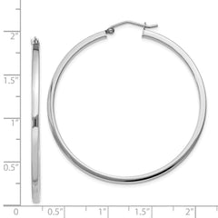 QE4651 Sterling Silver Rhodium-plated 2x45mm Square Tube Hoop Earrings