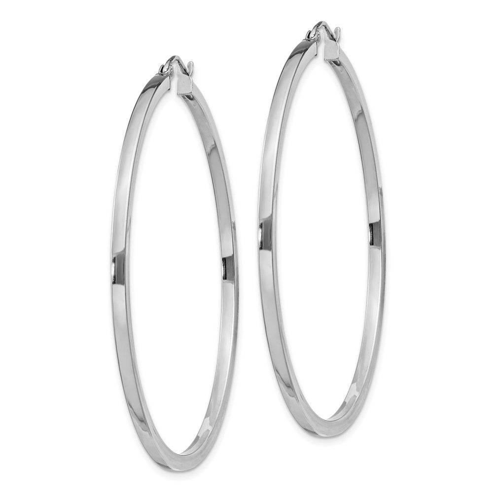 QE4652 Sterling Silver Rhodium-plated 2x50mm Square Tube Hoop Earrings