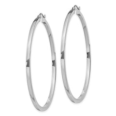 QE4652 Sterling Silver Rhodium-plated 2x50mm Square Tube Hoop Earrings