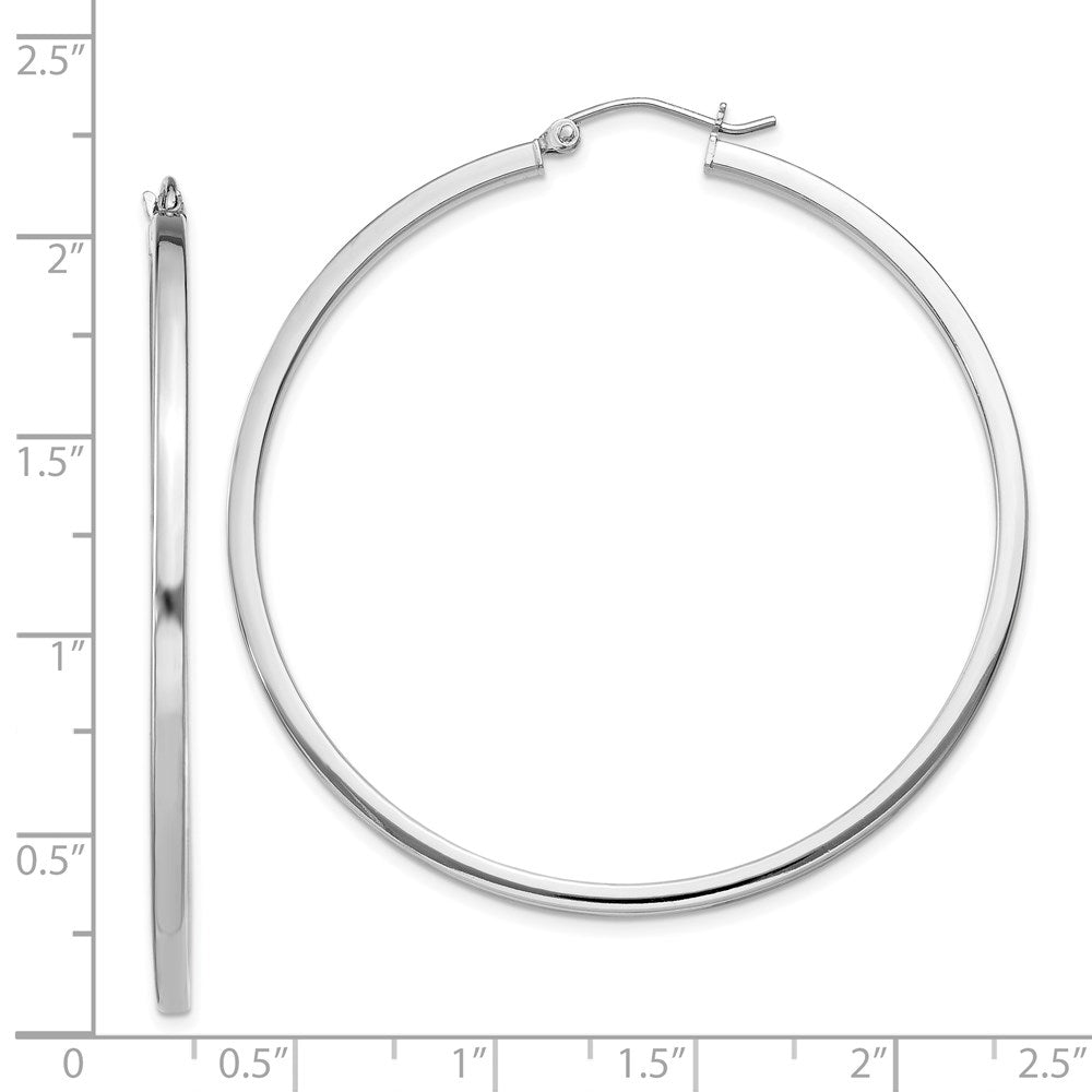 QE4652 Sterling Silver Rhodium-plated 2x50mm Square Tube Hoop Earrings