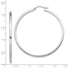 QE4652 Sterling Silver Rhodium-plated 2x50mm Square Tube Hoop Earrings
