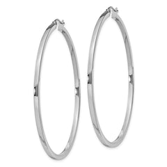 QE4653 Sterling Silver Rhodium-plated 2x55mm Square Tube Hoop Earrings