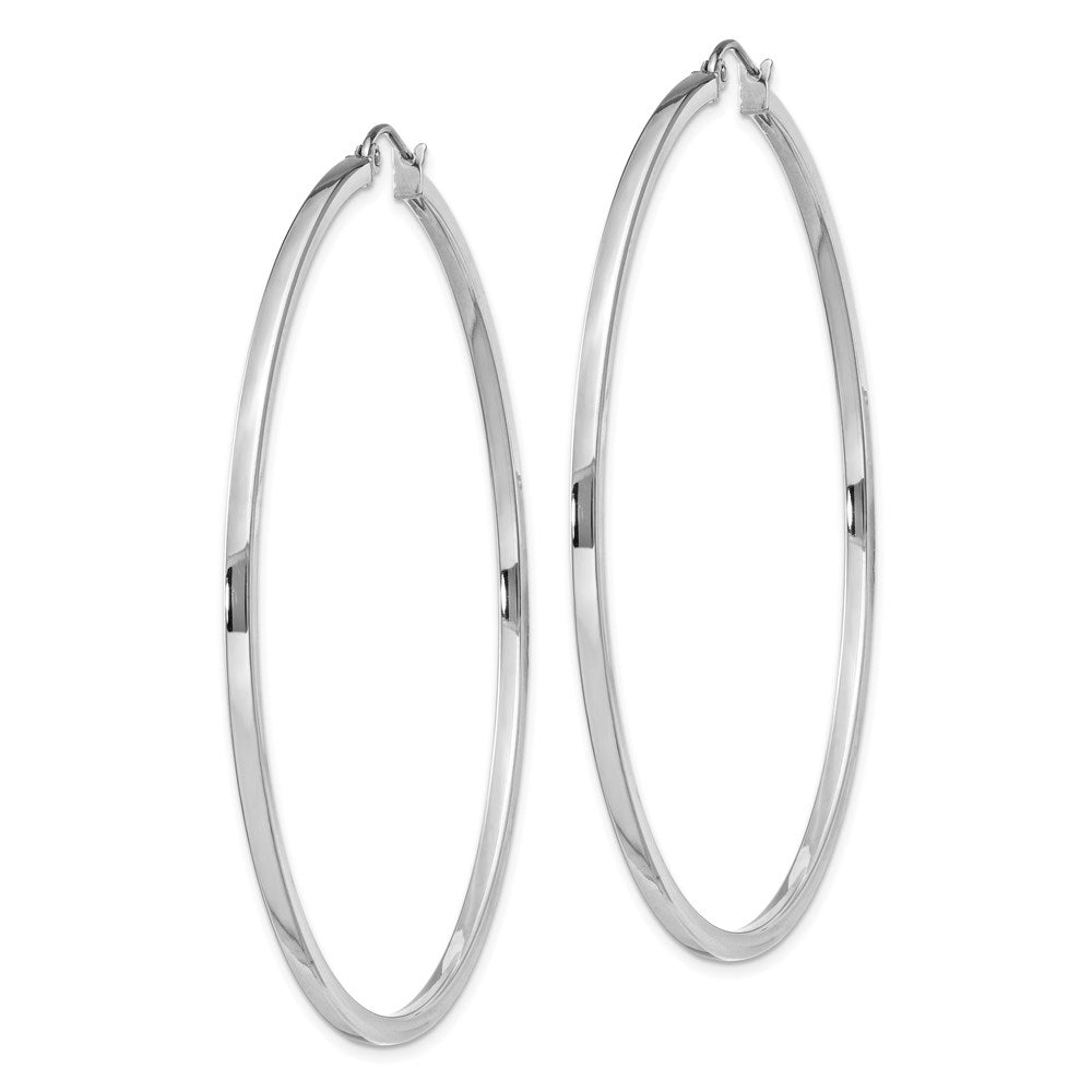 QE4654 Sterling Silver Rhodium-plated 2x60mm Square Tube Hoop Earrings
