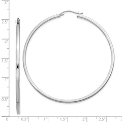 QE4654 Sterling Silver Rhodium-plated 2x60mm Square Tube Hoop Earrings