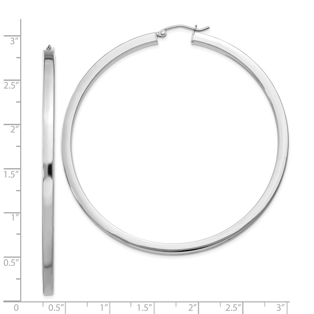 QE4655 Sterling Silver Rhodium-plated 2x65mm Square Tube Hoop Earrings