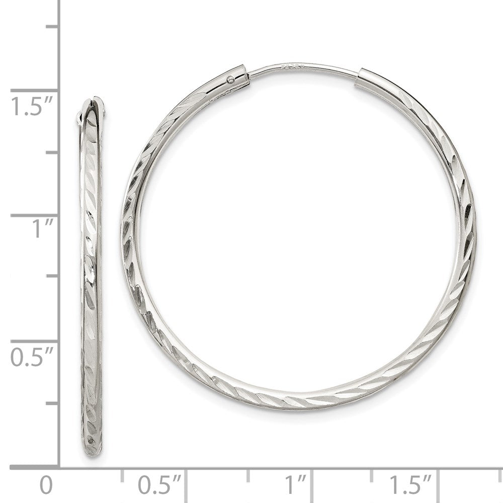 QE4656 Sterling Silver D/C 2.5x35mm Endless Hoop Earrings