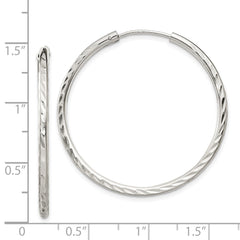QE4656 Sterling Silver D/C 2.5x35mm Endless Hoop Earrings