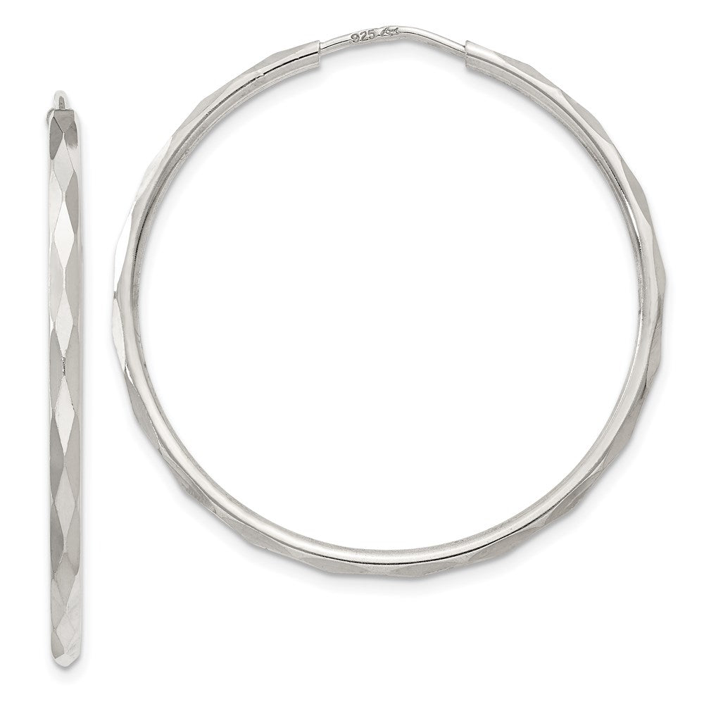 QE4658 Sterling Silver D/C 2.5x35mm Endless Hoop Earrings