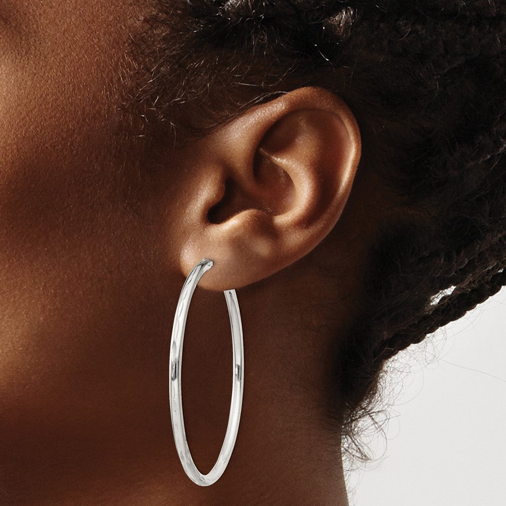 QE4659 Sterling Silver D/C 2.5x50mm Endless Hoop Earrings