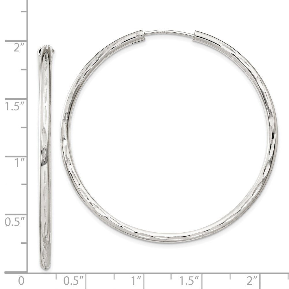 QE4659 Sterling Silver D/C 2.5x50mm Endless Hoop Earrings