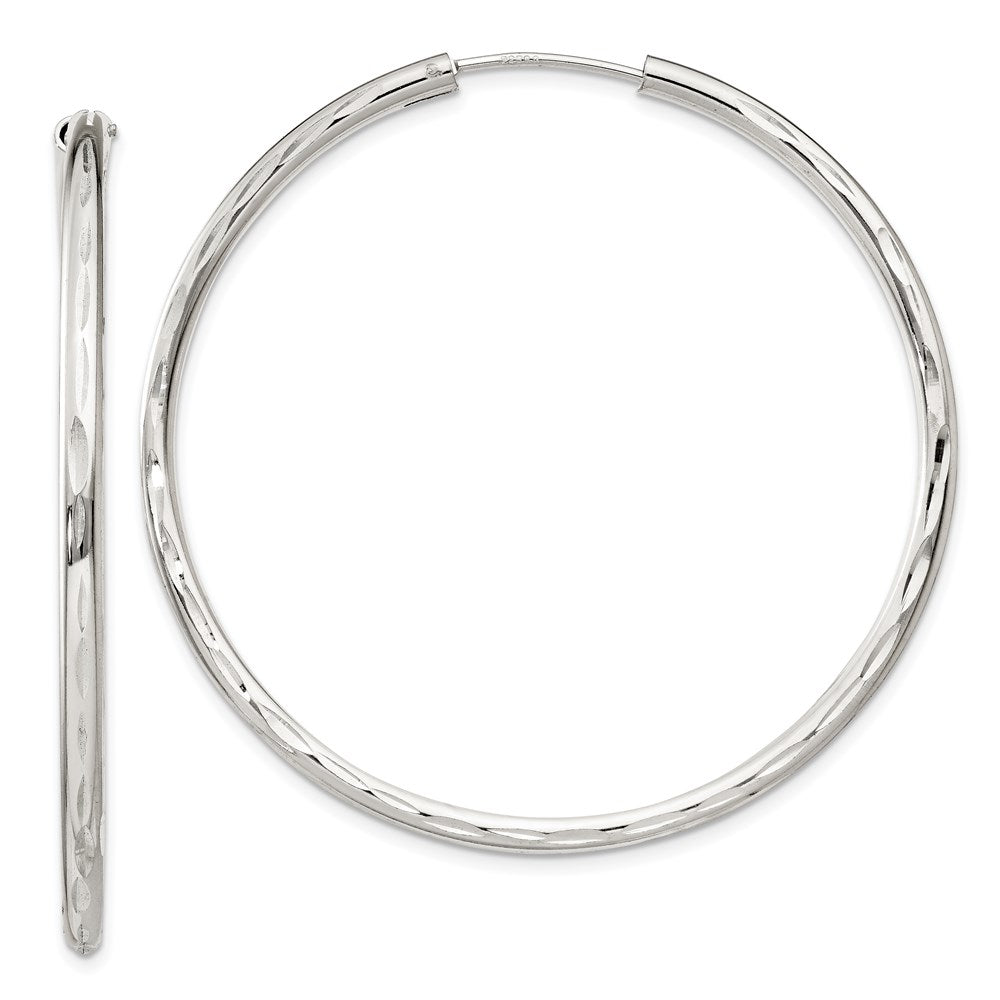 QE4659 Sterling Silver D/C 2.5x50mm Endless Hoop Earrings