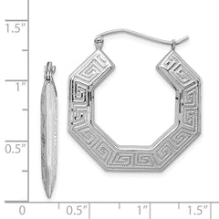 QE4666 Sterling Silver Rhodium-plated Textured Greek Key Hoop Earrings