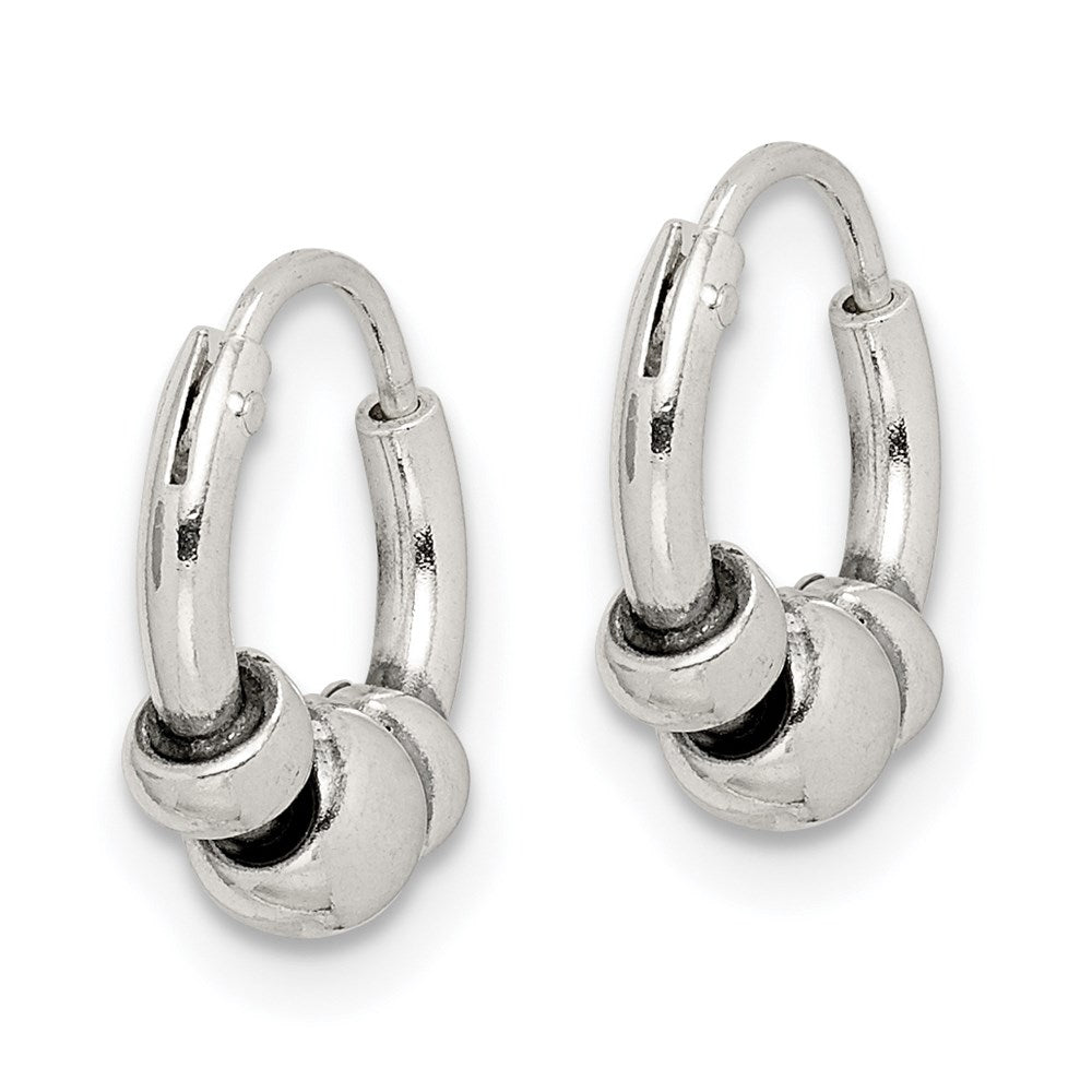 QE4667 Sterling Silver Tiny Beaded Endless Hoop Earrings
