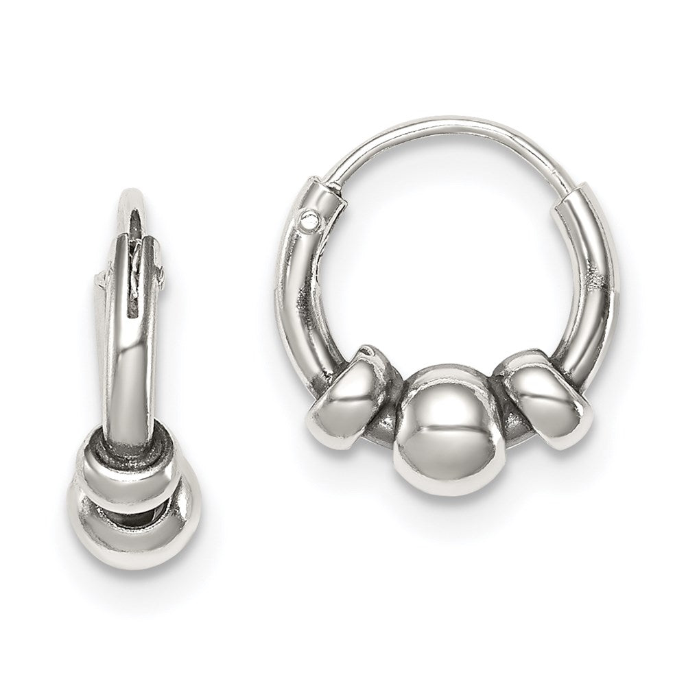 QE4667 Sterling Silver Tiny Beaded Endless Hoop Earrings