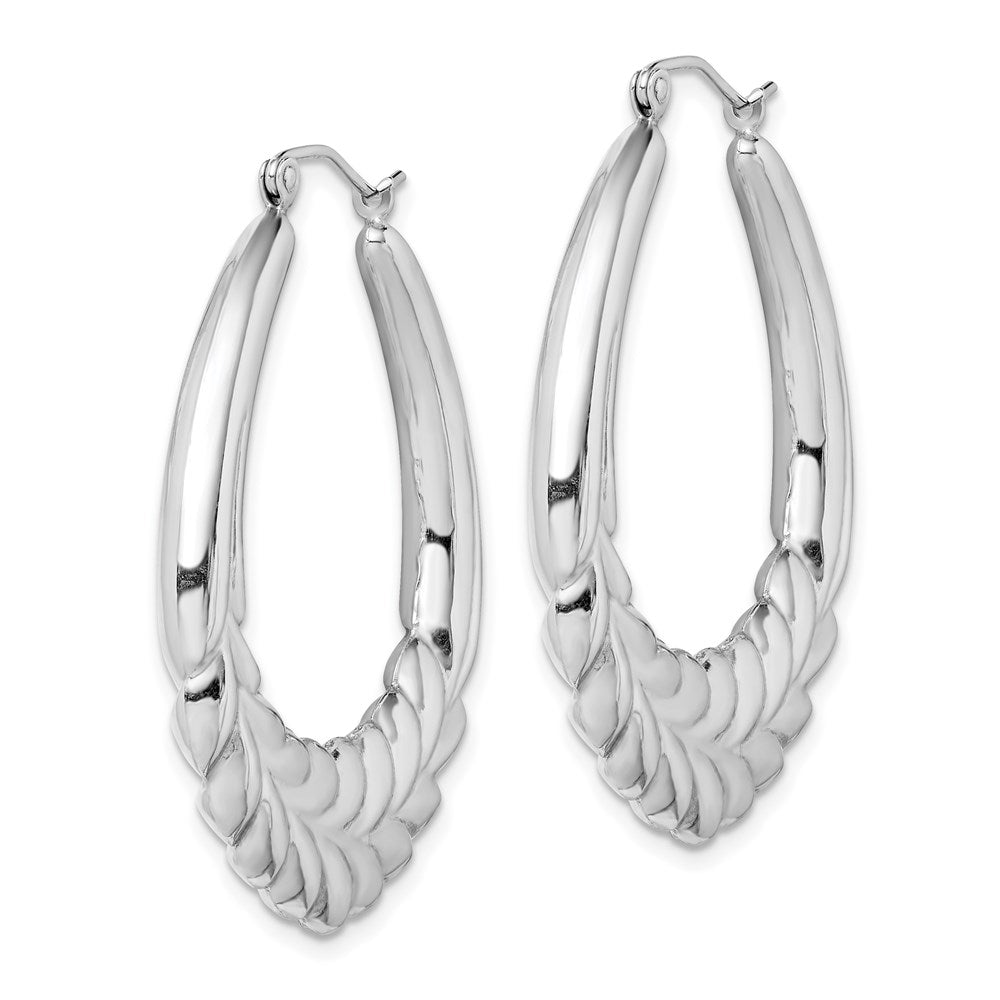 QE4676 Sterling Silver Rhod-plated Polished Wheat Shrimp Oval Hoop Earrings