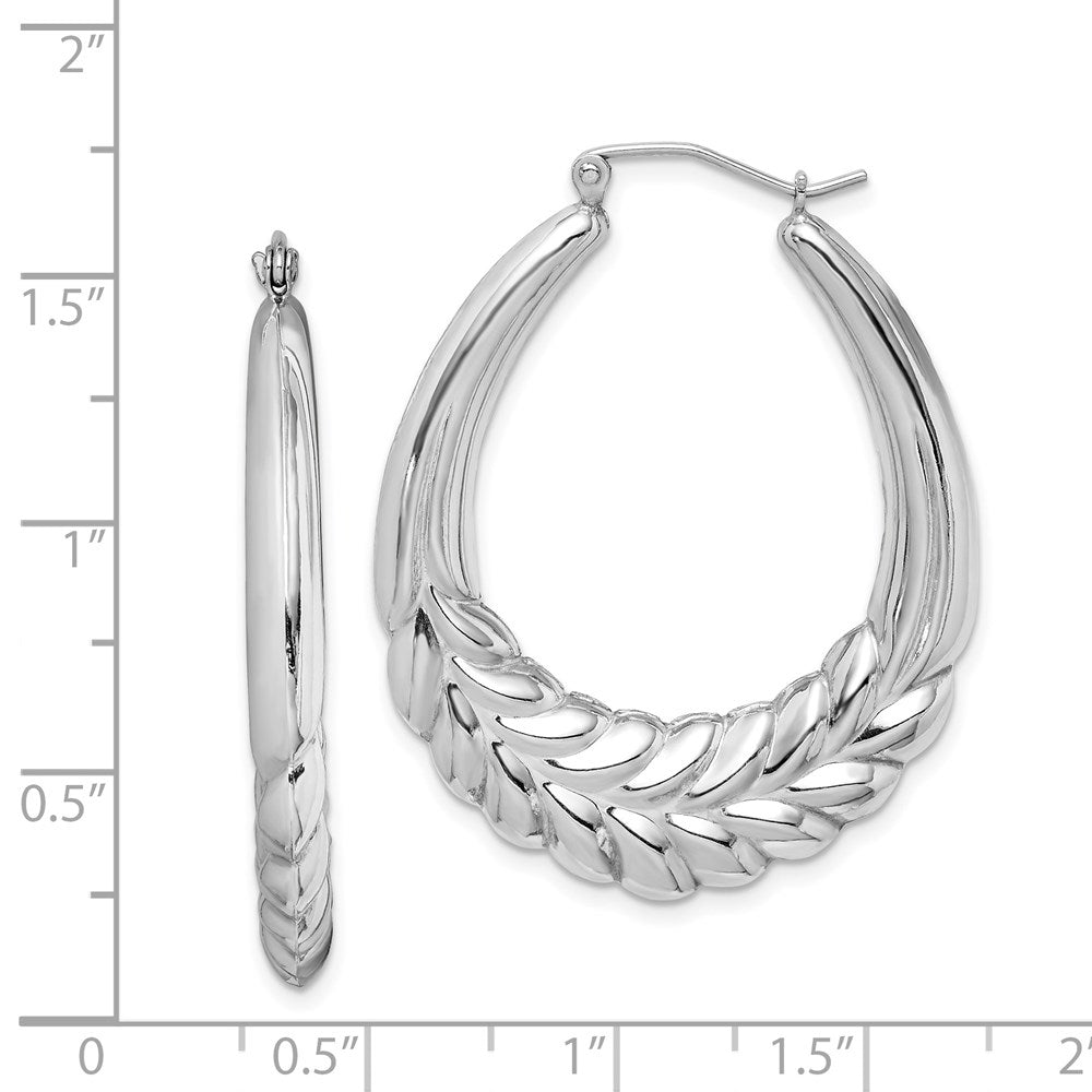QE4676 Sterling Silver Rhod-plated Polished Wheat Shrimp Oval Hoop Earrings