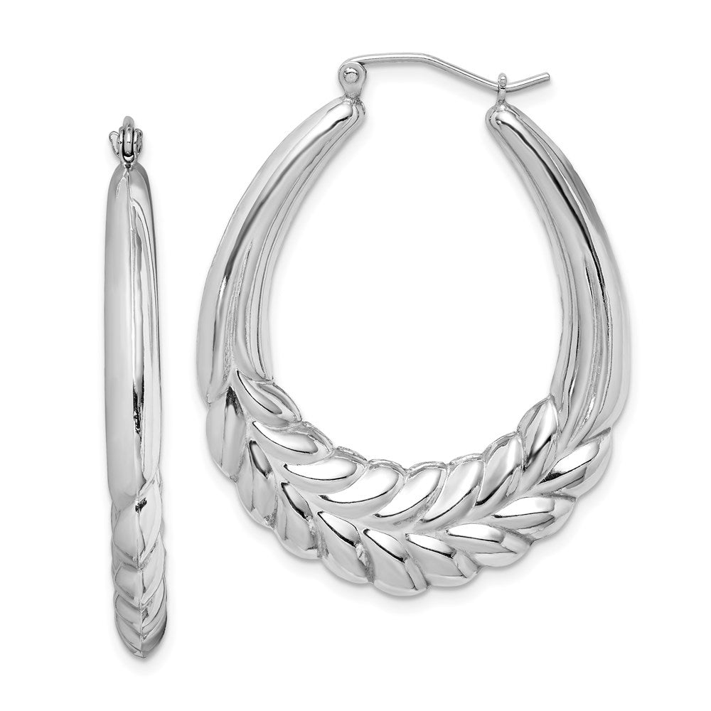 QE4676 Sterling Silver Rhod-plated Polished Wheat Shrimp Oval Hoop Earrings