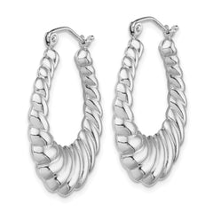 QE4678 Sterling Silver Rhodium-plated Polished Shrimp Oval Hoop Earrings