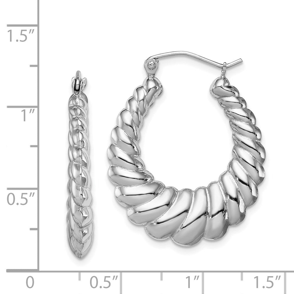 QE4678 Sterling Silver Rhodium-plated Polished Shrimp Oval Hoop Earrings