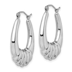 QE4681 Sterling Silver Rhodium-plated Polished Scalloped Oval Hoop Earrings