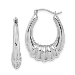 QE4681 Sterling Silver Rhodium-plated Polished Scalloped Oval Hoop Earrings