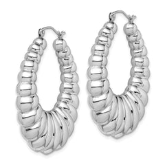QE4686 Sterling Silver Rhodium-plated Polished Shrimp Oval Hoop Earrings