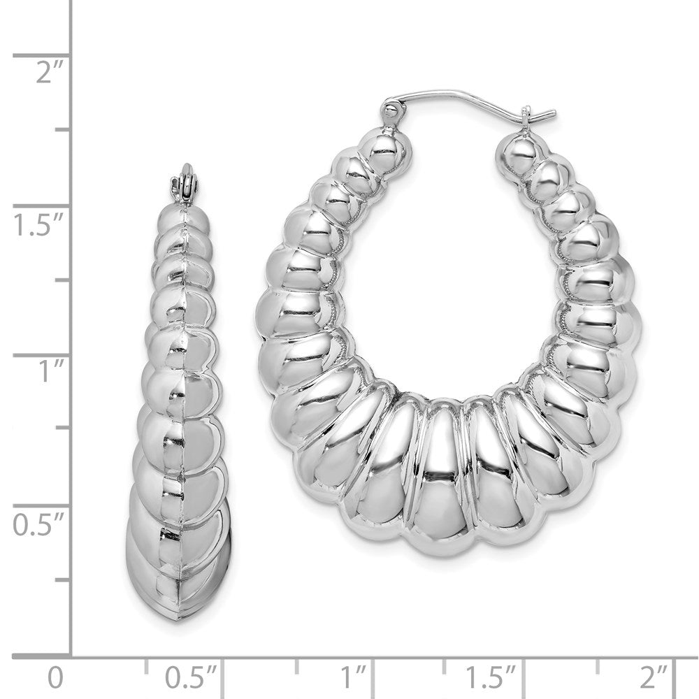 QE4686 Sterling Silver Rhodium-plated Polished Shrimp Oval Hoop Earrings