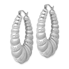 QE4689 Sterling Silver Rhodium-plated Satin & D/C Shrimp Oval Hoop Earrings