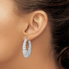 QE4689 Sterling Silver Rhodium-plated Satin & D/C Shrimp Oval Hoop Earrings