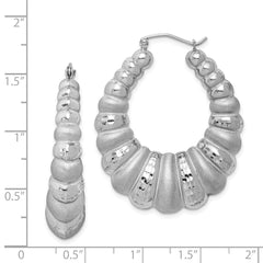 QE4689 Sterling Silver Rhodium-plated Satin & D/C Shrimp Oval Hoop Earrings
