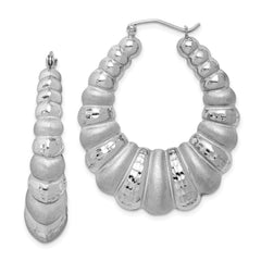 QE4689 Sterling Silver Rhodium-plated Satin & D/C Shrimp Oval Hoop Earrings