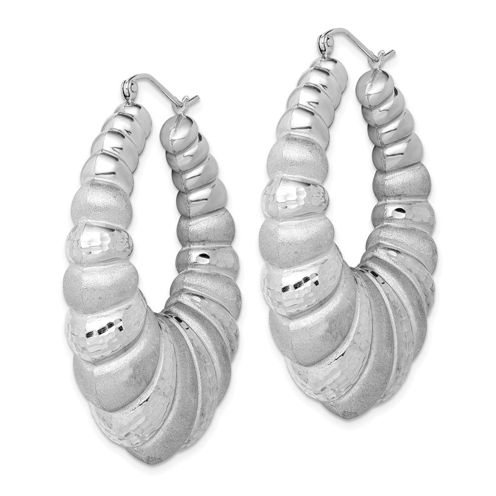 QE4690 Sterling Silver Rhodium-plated Satin & D/C Shrimp Oval Hoop Earrings
