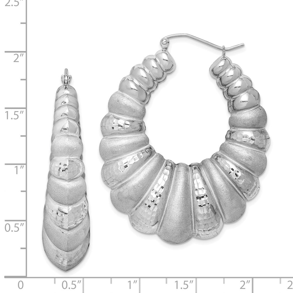 QE4690 Sterling Silver Rhodium-plated Satin & D/C Shrimp Oval Hoop Earrings