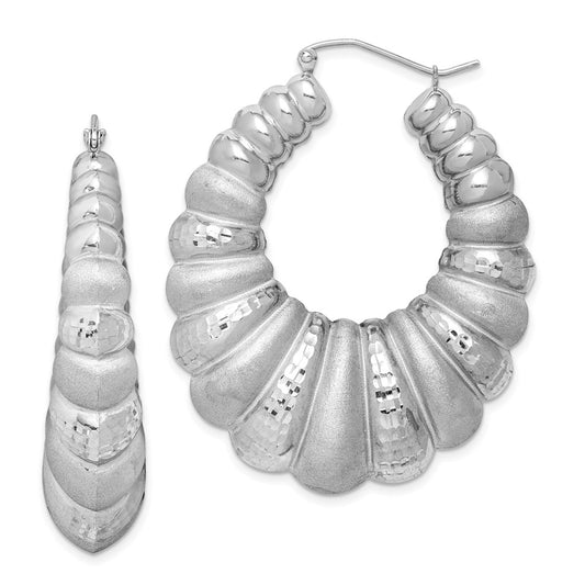 QE4690 Sterling Silver Rhodium-plated Satin & D/C Shrimp Oval Hoop Earrings