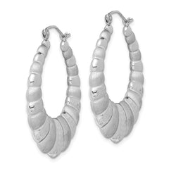 QE4692 Sterling Silver Rhodium-plated Satin & D/C Shrimp Oval Hoop Earrings