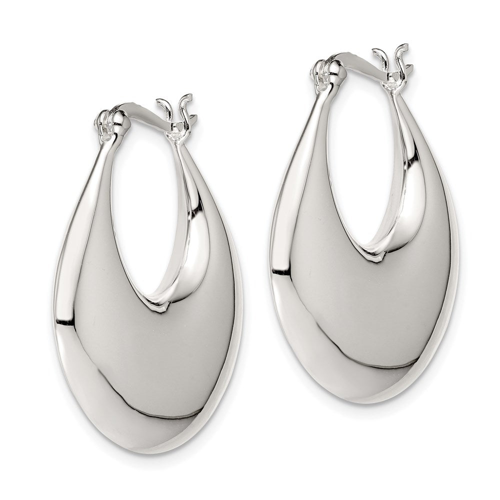 QE4695 Sterling Silver Polished Puffed Hoop Earrings