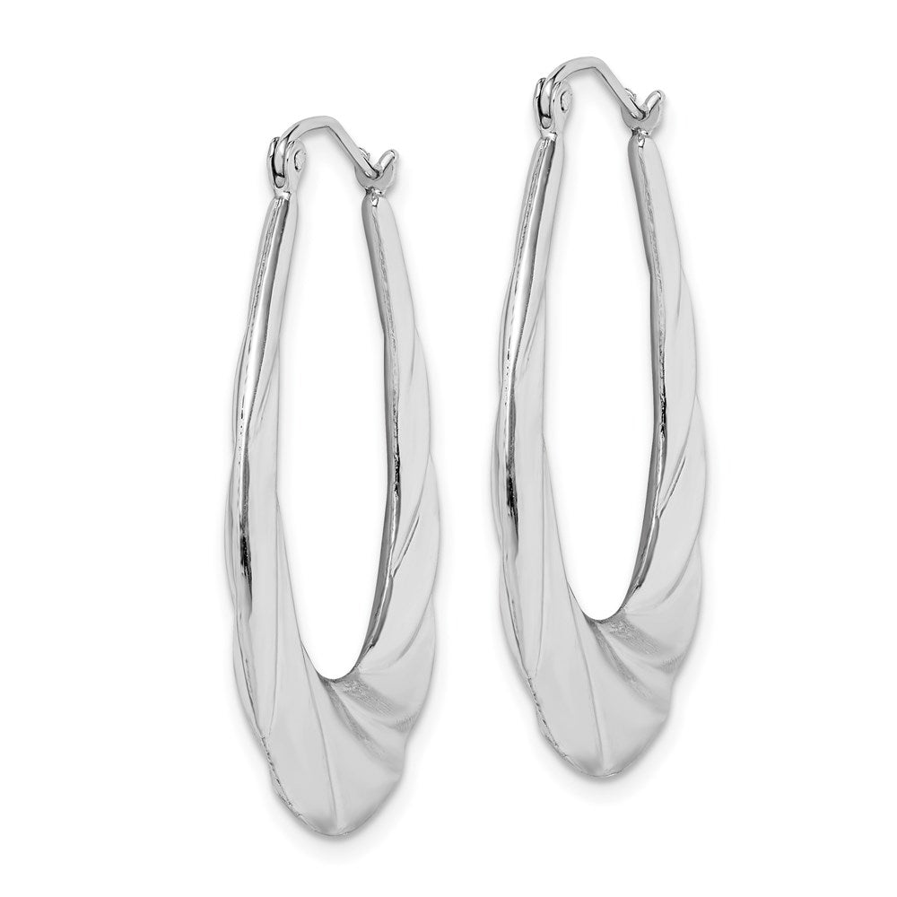 QE4696 Sterling Silver Rhodium-plated Twisted Scalloped Oval Hoop Earrings