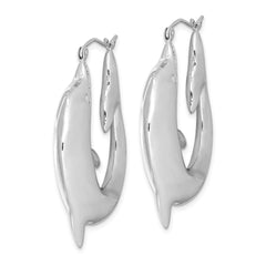 QE4699 Sterling Silver Rhodium-plated Polished Dolphin Round Hoop Earrings
