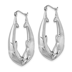 QE4707 Sterling Silver Rhodium-plated Textured Dolphin Round Hoop Earrings