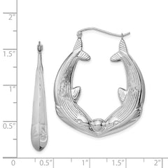 QE4707 Sterling Silver Rhodium-plated Textured Dolphin Round Hoop Earrings