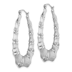 QE4708 Sterling Silver Rhodium-plated Bamboo Oval Hoop Earrings