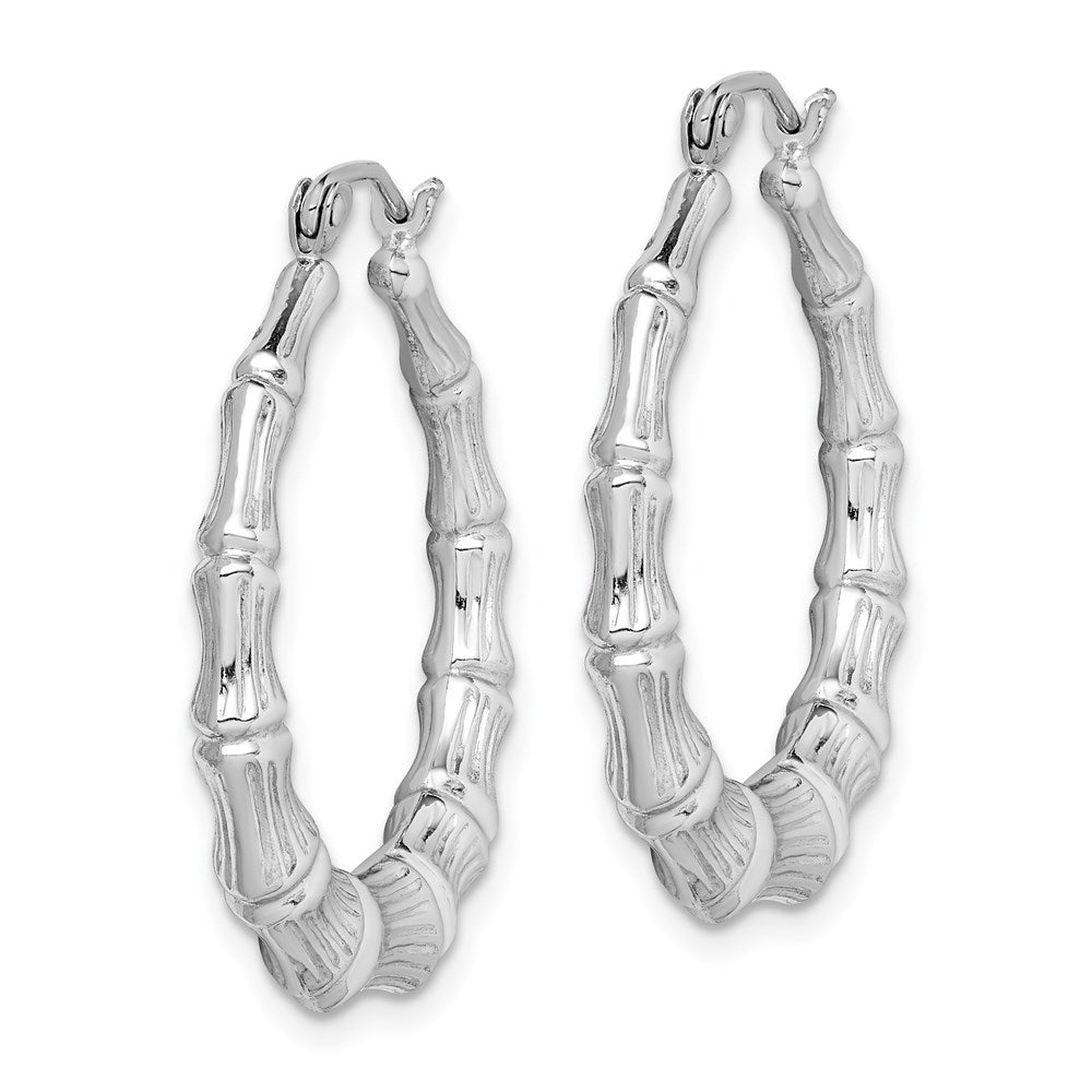 QE4711 Sterling Silver Rhodium-plated Bamboo Round Hoop Earrings