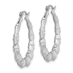 QE4711 Sterling Silver Rhodium-plated Bamboo Round Hoop Earrings