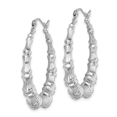 QE4712 Sterling Silver Rhodium-plated Bamboo Round Hoop Earrings