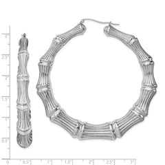 QE4713 Sterling Silver Rhodium-plated Bamboo Round Hoop Earrings