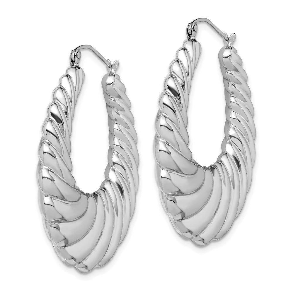 QE4720 Sterling Silver Rhodium-plated Polished Shrimp Oval Hoop Earrings