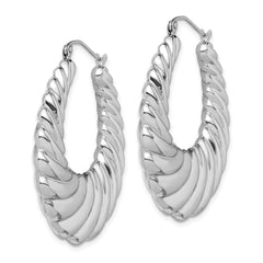 QE4720 Sterling Silver Rhodium-plated Polished Shrimp Oval Hoop Earrings