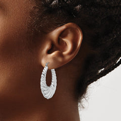 QE4720 Sterling Silver Rhodium-plated Polished Shrimp Oval Hoop Earrings