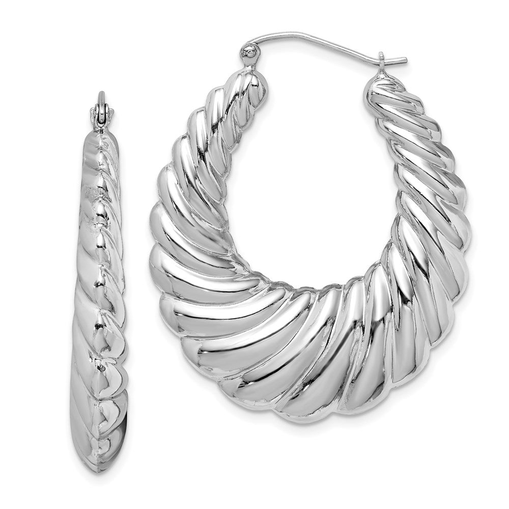 QE4720 Sterling Silver Rhodium-plated Polished Shrimp Oval Hoop Earrings
